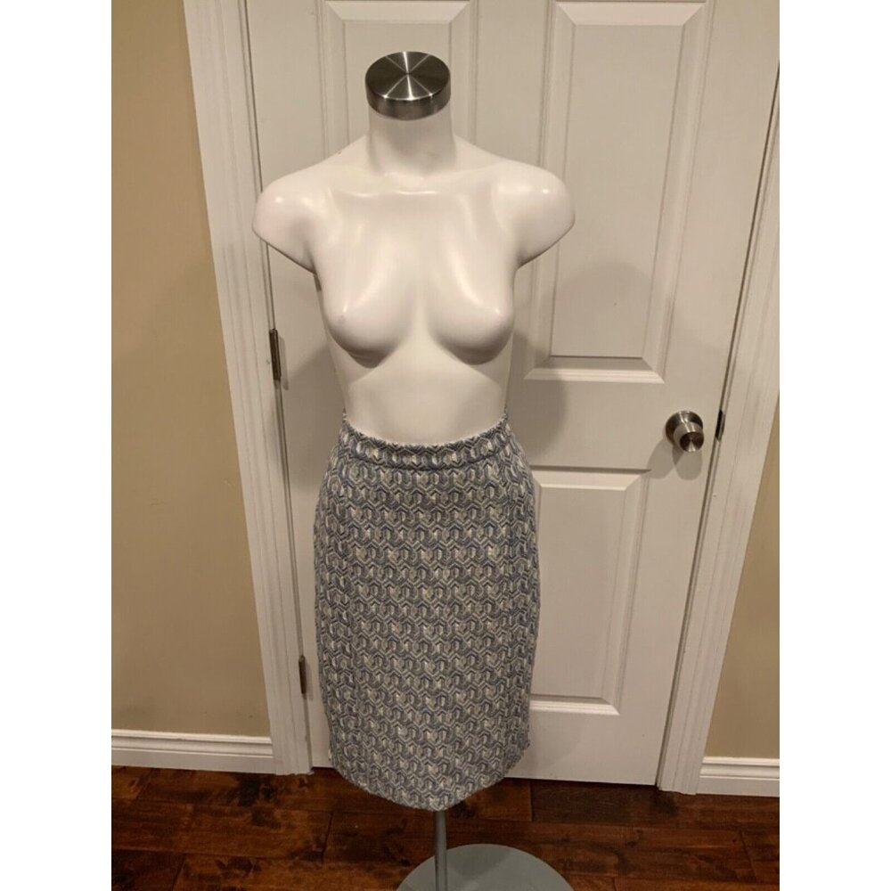 Maeve Blue & White Shimmering Geometric Jacquard Pencil Skirt, Size S, NWT!